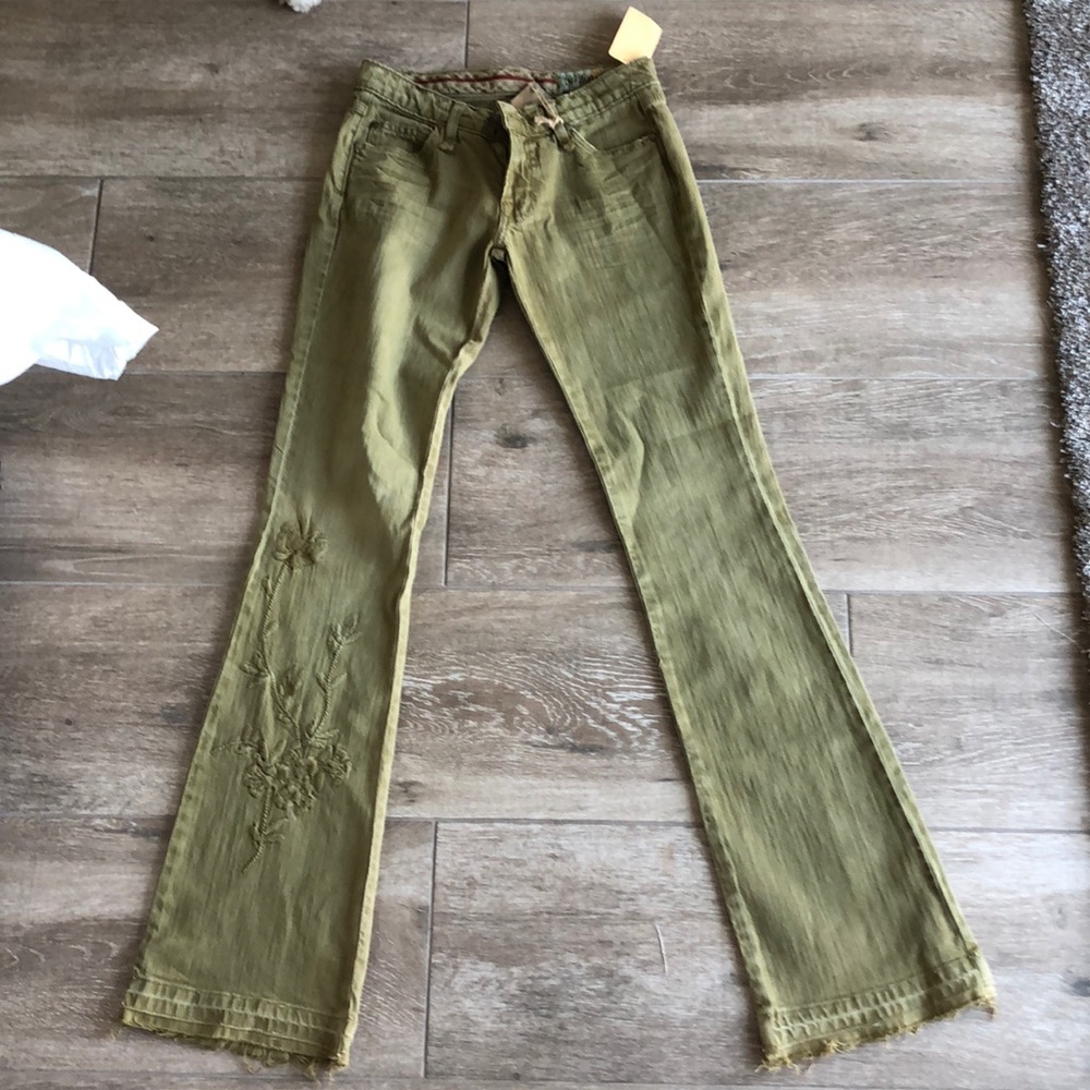 Wide legged green jeans
